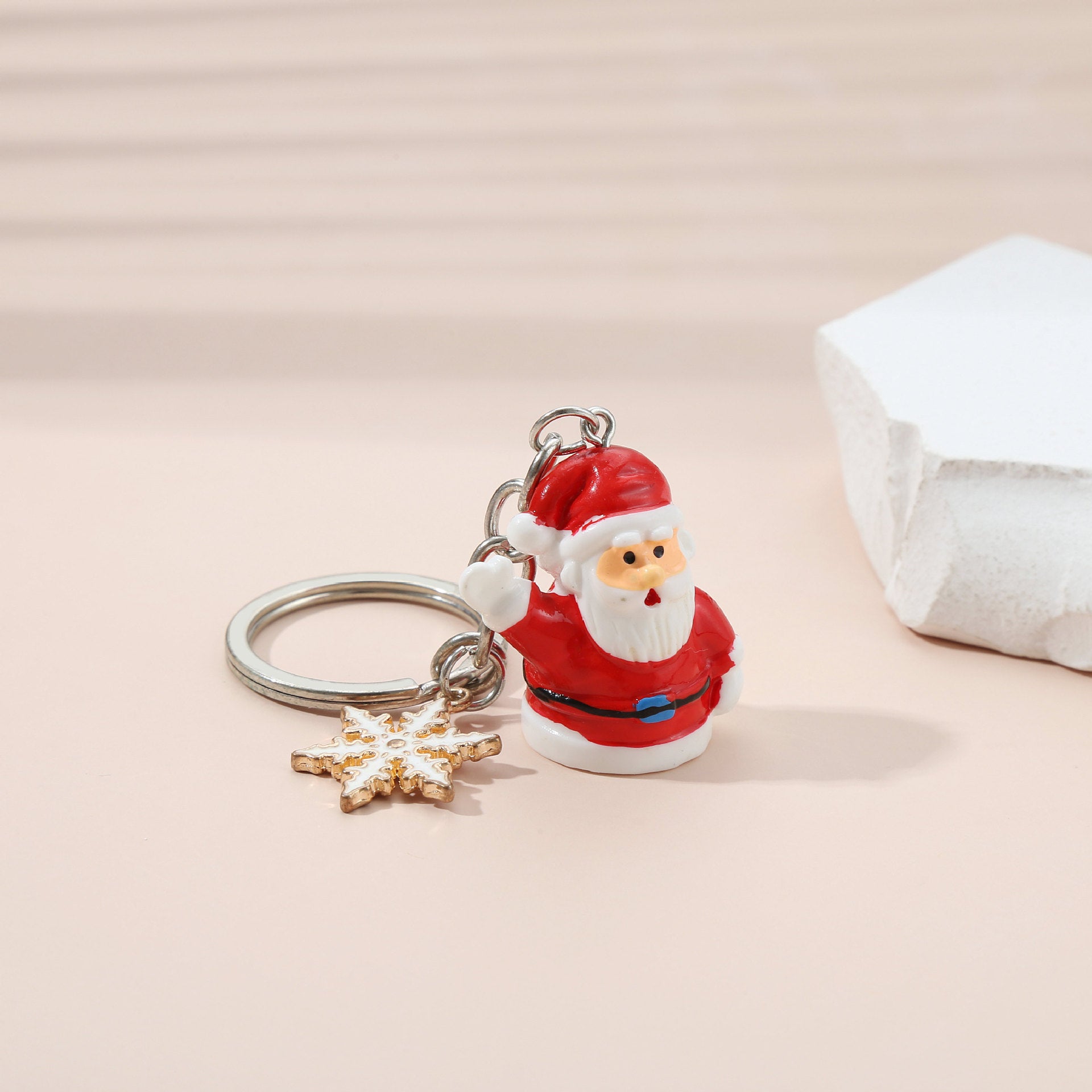 Metal al por mayor de Metal Santa Snowflake Keychain